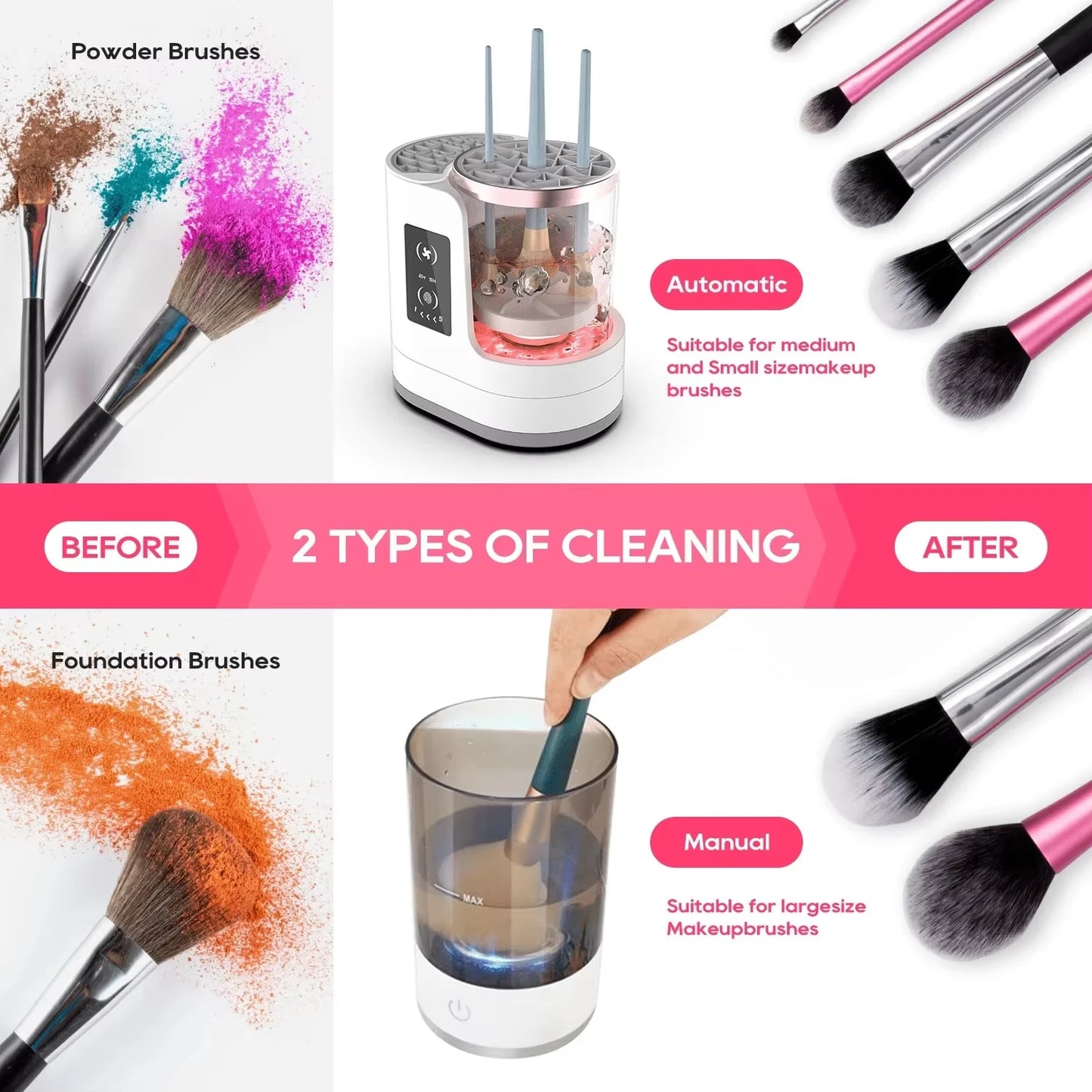 3-in-1 Electric Makeup Brush Cleaner Professional Makeup Brush Cleaning and Drying Machine - Portable USB Automatic Beauty Tool, Suitable for All Sizes of Eyeshadow, Contour, and Makeup Brush Sets