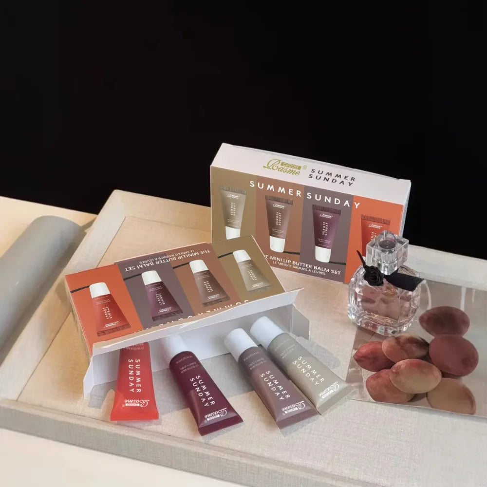 4-piece Lip Gloss Set Complete, Exquisite, Practical, Comfortable, Moisturizing, Natural, Portable Makeup Set