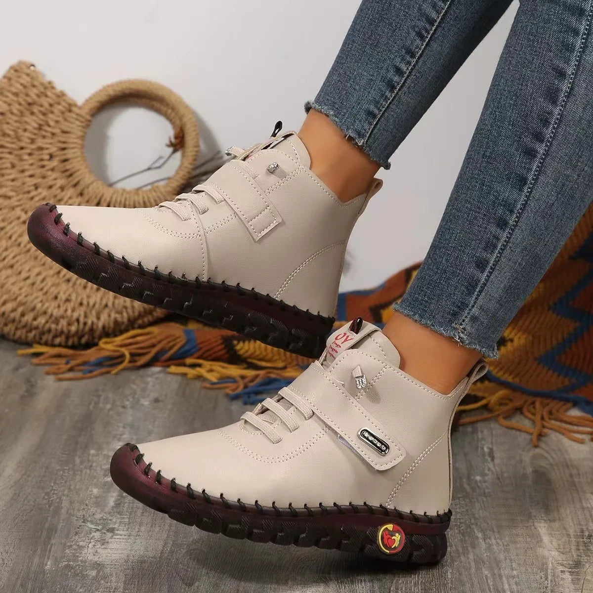 Winter Orthopedic Boots For Women Autumn Fall Leather Shoes With Fur Red Moccasins Woman Ankle Boots Mom Plush Sneakers Shoe