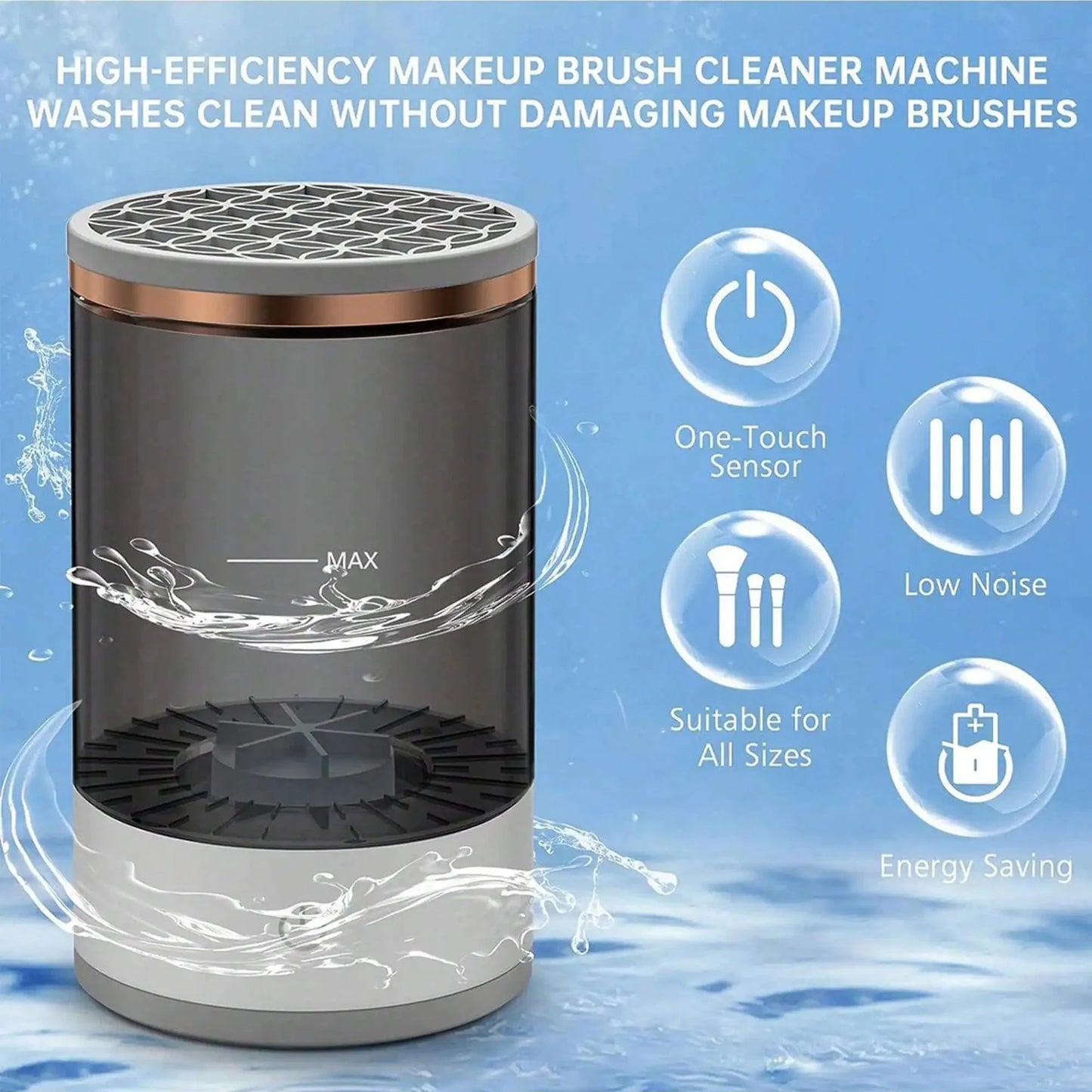 Automatic Makeup Brush Cleaner Machine - Sanitizes All Brush Types by Removing Bacteria, Residue & Protecting Skin Health