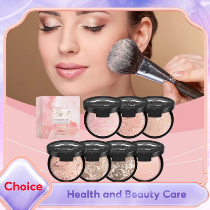 Full Coverage Pressed Powder Foundation Oil Control Brightening Waterproof Lasting Flawless Finishing Powder Face Makeup Setting