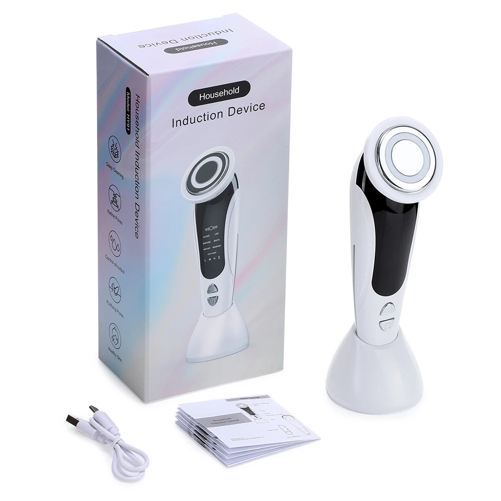 7 in 1 EMS Facial Massager Face Beauty Instrument with Induced Vibration and Hot Compress Face Skin Care Tool LED Light Therapy,Vyluxe Store