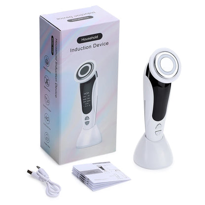 7 in 1 EMS Facial Massager Face Beauty Instrument with Induced Vibration and Hot Compress Face Skin Care Tool LED Light Therapy,Vyluxe Store