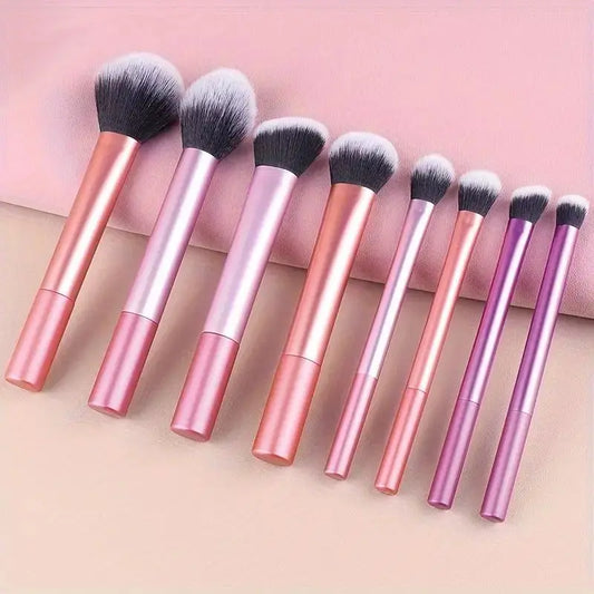 8pcs Pro Easy to Clean, Makeup Brush Set - Soft, Premium Synthetic Hair, Cruelty-Free, Foundation, Blush, Eyeshadow
