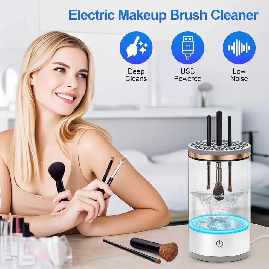 Automatic Makeup Brush Cleaner Machine - Sanitizes All Brush Types by Removing Bacteria, Residue & Protecting Skin Health