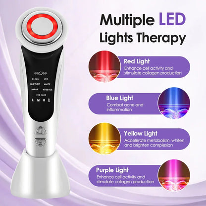 7 in 1 EMS Facial Massager Face Beauty Instrument with Induced Vibration and Hot Compress Face Skin Care Tool LED Light Therapy,Vyluxe Store