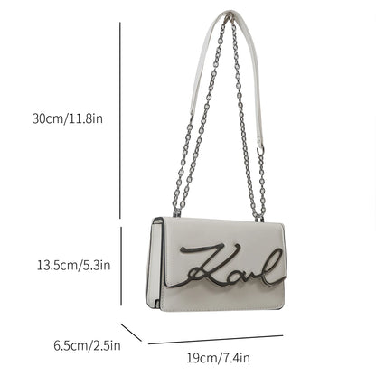 Fashionable Crossbody Bag Solid Color Shoulder Bag Metal Letter Logo ChainLink Strap Featuring Magnetic Button for Daily Use