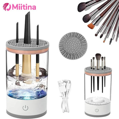 3 In 1 USB Plug Portable Electric Makeup Brush Cleaner with Rubber Makeup Machine For Deep Cleaning One Click Operation Suitable