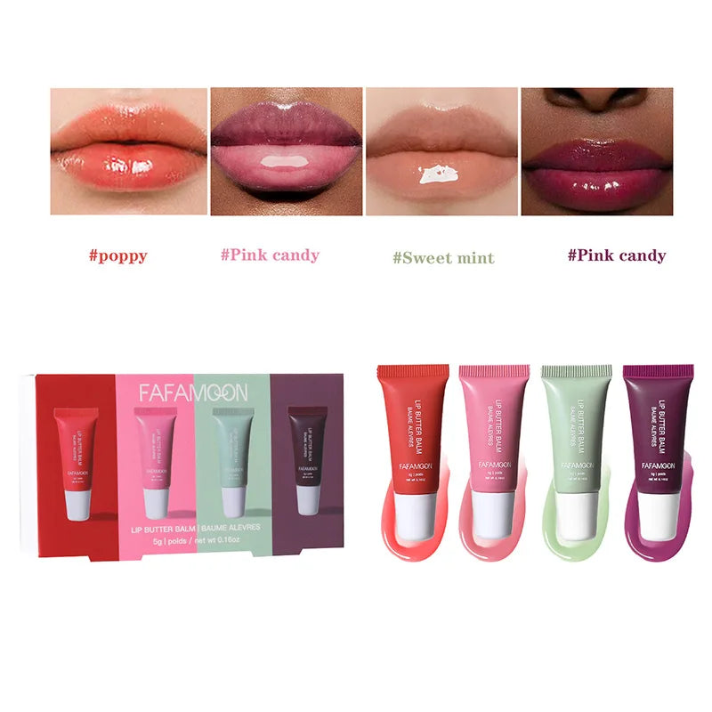 Summer Holiday 4pcs Lip Butter Balm Set,Conditioning Lipgloss,Instant Moisturizing Lip Plumper,Lips Soothing Hydrating Care Oil