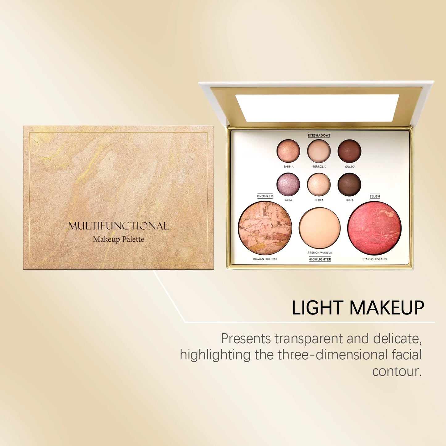 Multi-functional Makeup Palette with Eye Shadow, Powder Blusher, High Light, Brightening Multi-purpose Portable Makeup