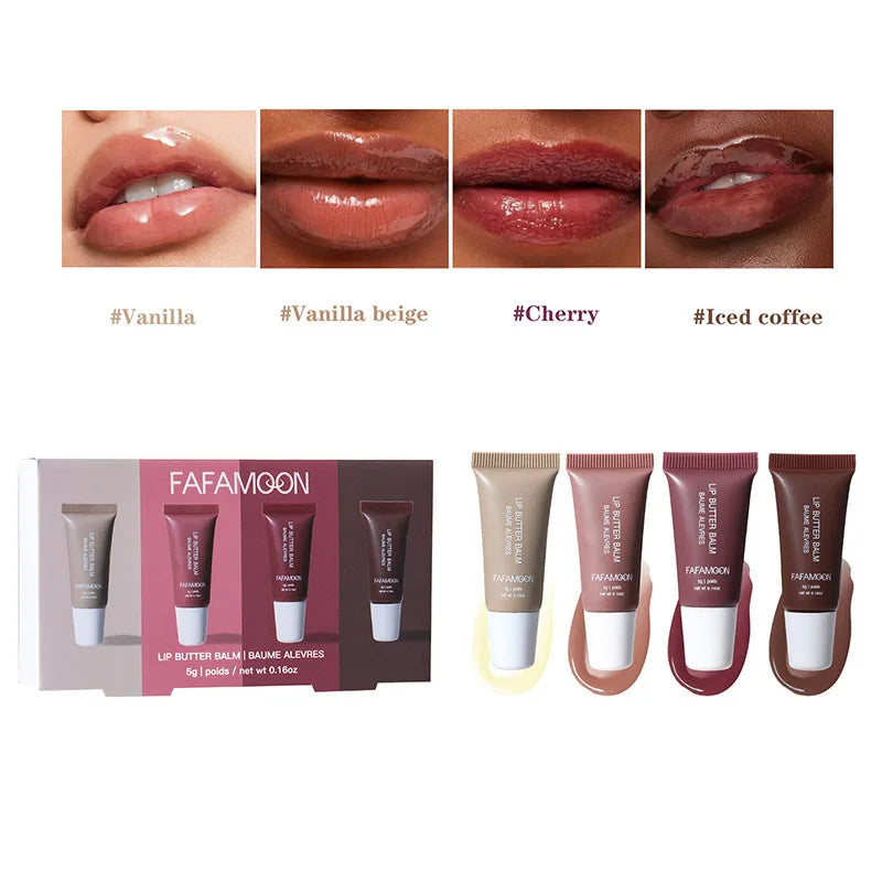 Summer Holiday 4pcs Lip Butter Balm Set,Conditioning Lipgloss,Instant Moisturizing Lip Plumper,Lips Soothing Hydrating Care Oil