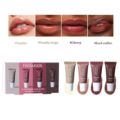 Summer Holiday 4pcs Lip Butter Balm Set,Conditioning Lipgloss,Instant Moisturizing Lip Plumper,Lips Soothing Hydrating Care Oil