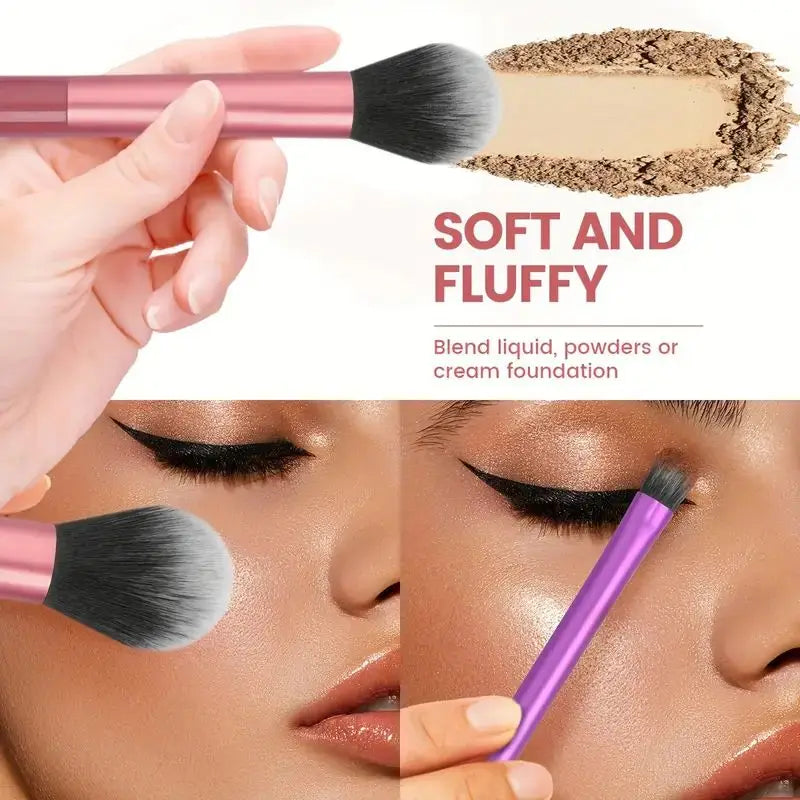 8pcs Pro Easy to Clean, Makeup Brush Set - Soft, Premium Synthetic Hair, Cruelty-Free, Foundation, Blush, Eyeshadow