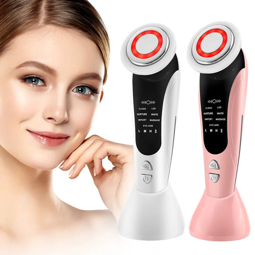 7 in 1 EMS Facial Massager Face Beauty Instrument with Induced Vibration and Hot Compress Face Skin Care Tool LED Light Therapy,Vyluxe Store