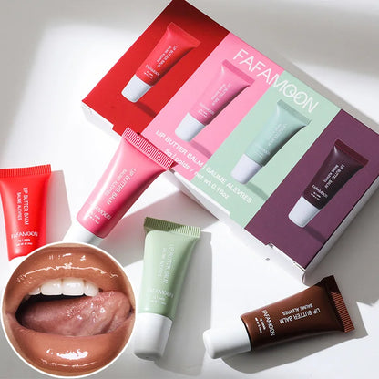 Summer Holiday 4pcs Lip Butter Balm Set,Conditioning Lipgloss,Instant Moisturizing Lip Plumper,Lips Soothing Hydrating Care Oil