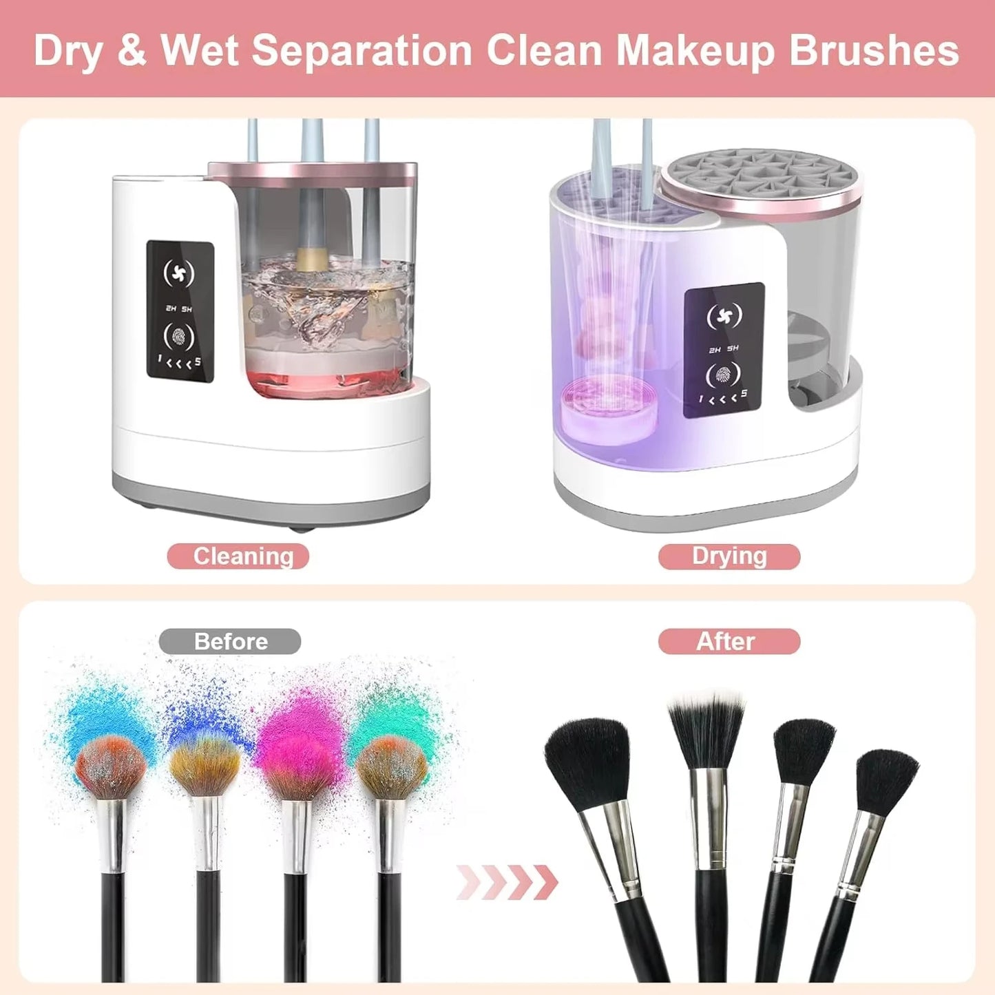 3-in-1 Electric Makeup Brush Cleaner Professional Makeup Brush Cleaning and Drying Machine - Portable USB Automatic Beauty Tool, Suitable for All Sizes of Eyeshadow, Contour, and Makeup Brush Sets