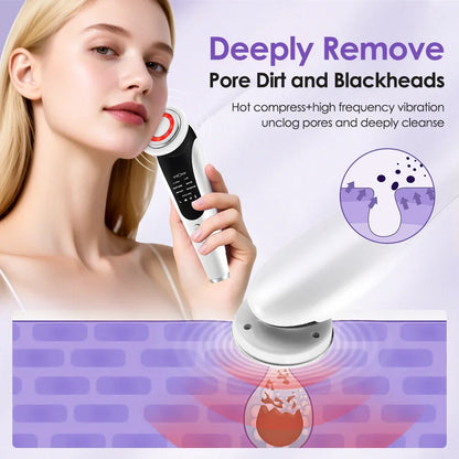 7 in 1 EMS Facial Massager Face Beauty Instrument with Induced Vibration and Hot Compress Face Skin Care Tool LED Light Therapy,Vyluxe Store