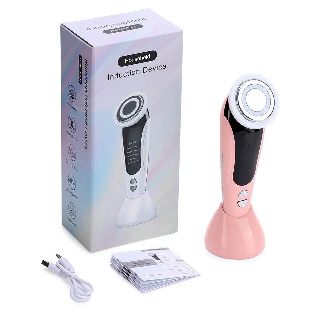 7 in 1 EMS Facial Massager Face Beauty Instrument with Induced Vibration and Hot Compress Face Skin Care Tool LED Light Therapy,Vyluxe Store